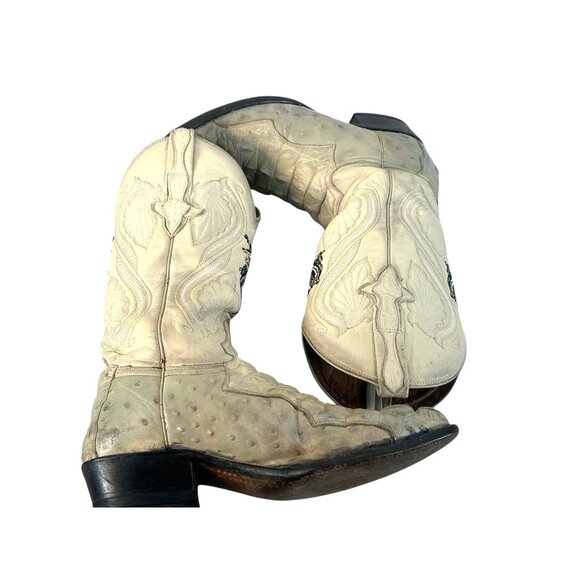 vtg El General Western Boots Mens Size 26.5 Beige Reptile Croc Leather Cowboy - Picture 4 of 8